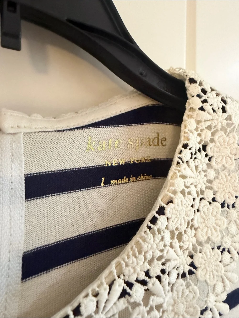 Kate Spade Navy and Cream Striped Women’s Dress with Lace Collar